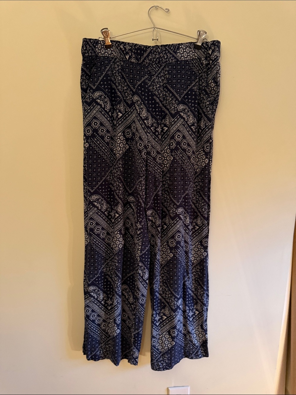 H&M Navy Blue Paisley Wide Leg Pants